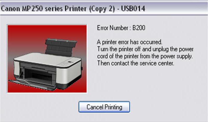 erro de impressora canon b200