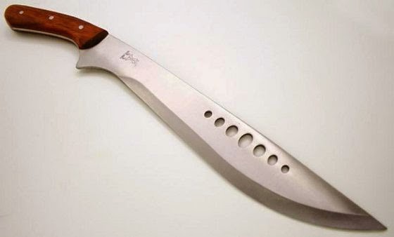 a knife with a curved blade