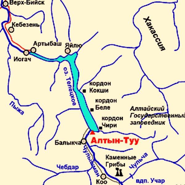 the Teletskoye lake map