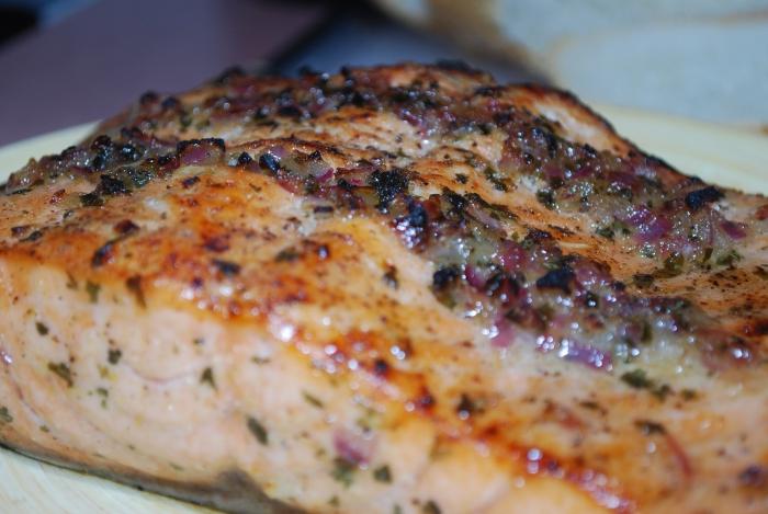 la receta jugosa rosa salmón en el horno