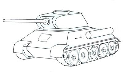 Panzer T 34 als Kriegsgerät zeichnen mit Bleistift schrittweise