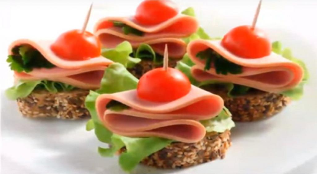 canape with boiled sausage