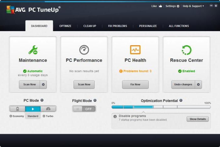 el Programa TuneUp Pro: el panel de монтиторинга