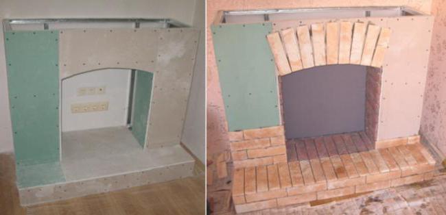Portal under the fireplace made of plasterboard