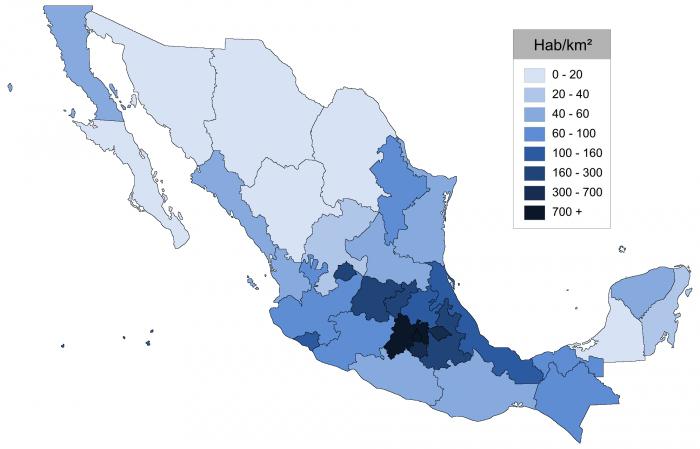 densidade de população do México