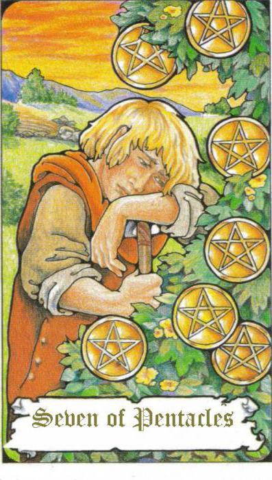 interpretation of the card is the seven of Pentacles