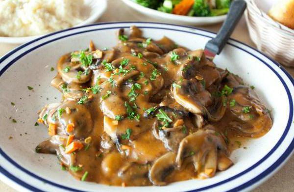 pork with mushrooms in a pan with cream