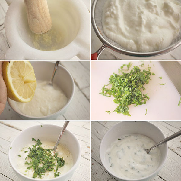 la Preparación de la salsa de yogur