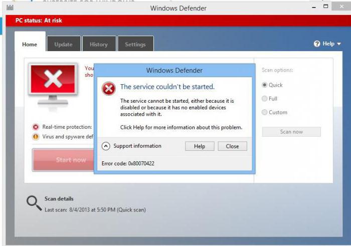 installer encountered an error 0x80070422