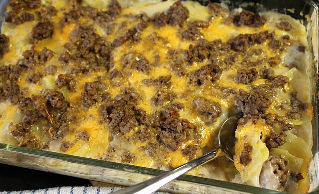 mushroom casserole with potatoes in the oven