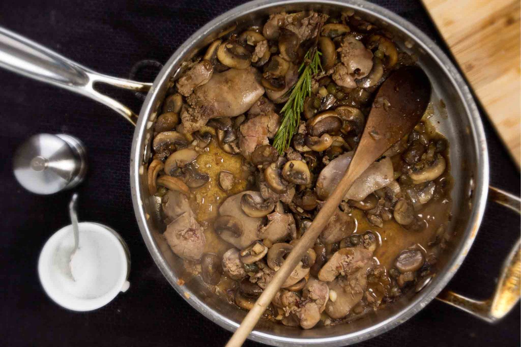 Fried liver with mushrooms