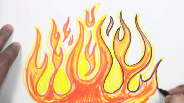 how to draw fire with a pencil in stages
