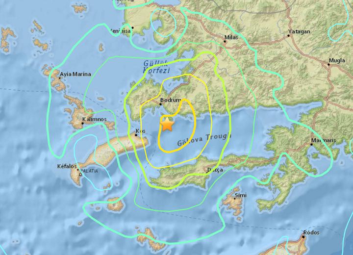 Карта розповсюдження сейсмічної активності від епіцентру землетрусу