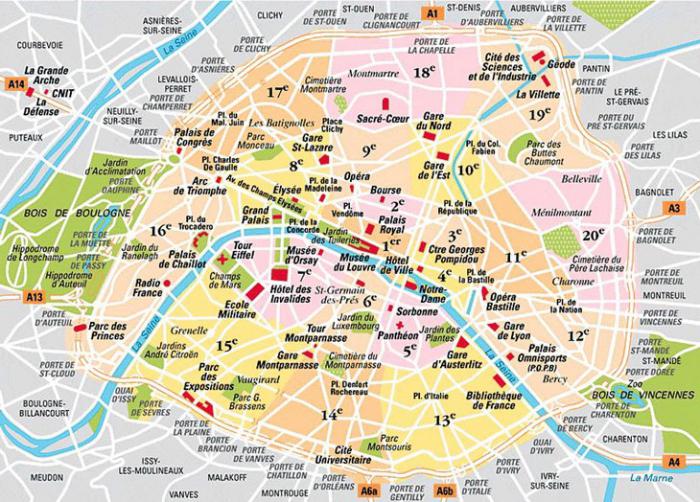 карта Парижа з пам'ятками