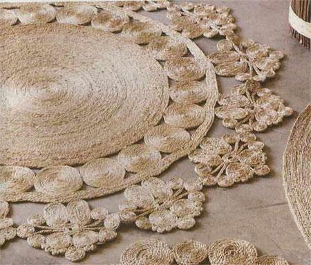 jute rugs on the floor with their hands