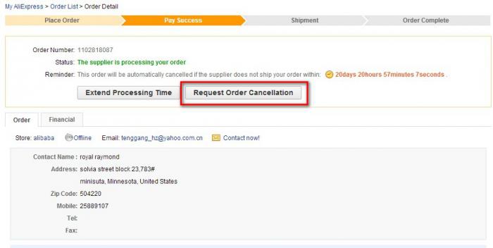 how to cancel an order aliexpress