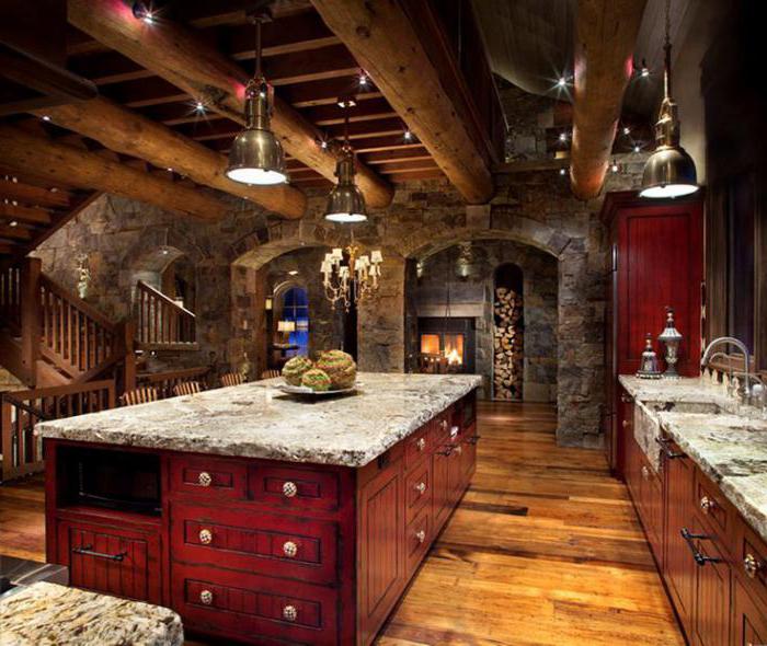 kitchen in a wooden house