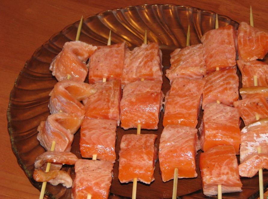 fish meat on skewers