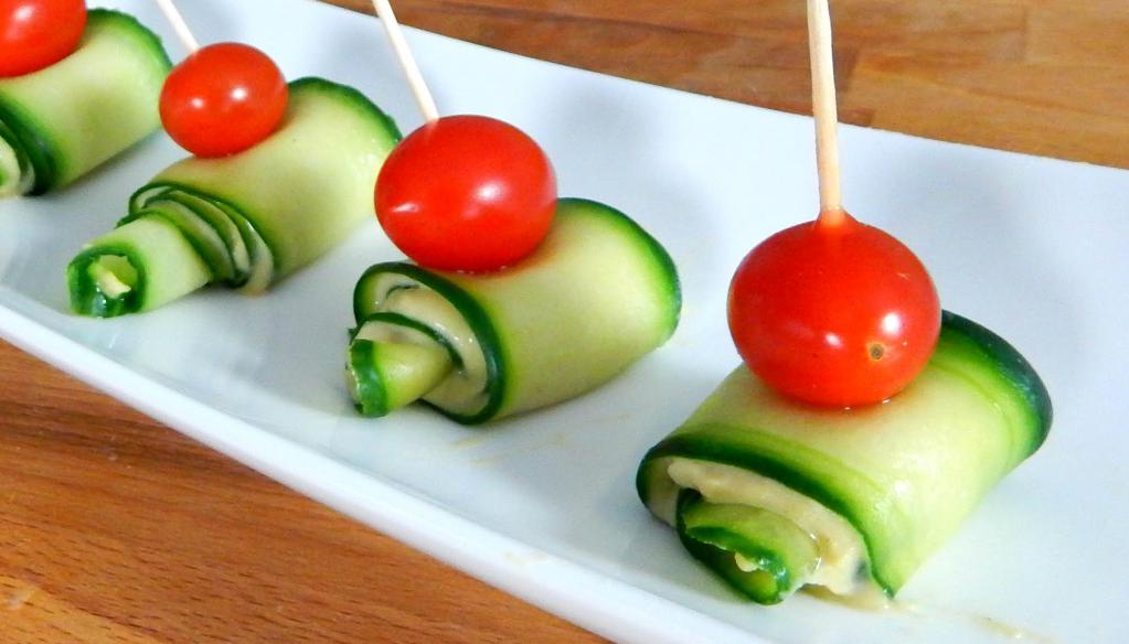 rolls of cucumber as snacks