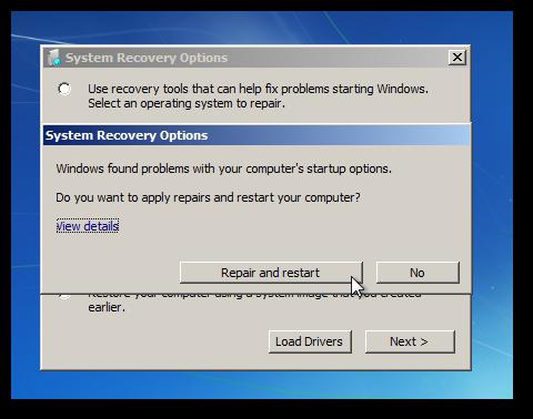 Geri yükleme bootloader Windows 7 elle