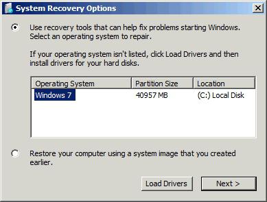reparación de inicio de Windows 7