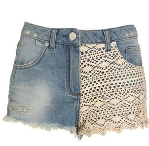 denim shorts with lace with their hands