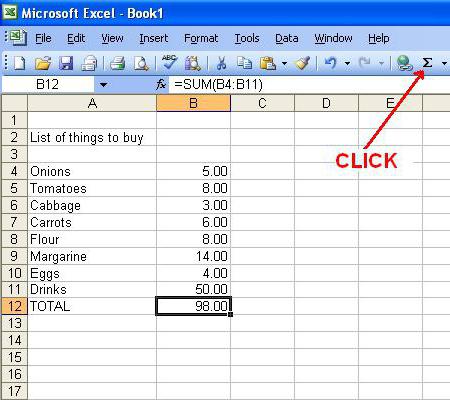 wie in Excel addieren die gesamte Spalte