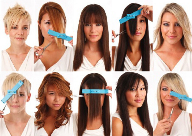 Meninas com várias cor e comprimento do cabelo corta a franja