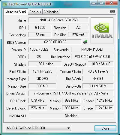 Nvidia GTX 260 сипаттамалары