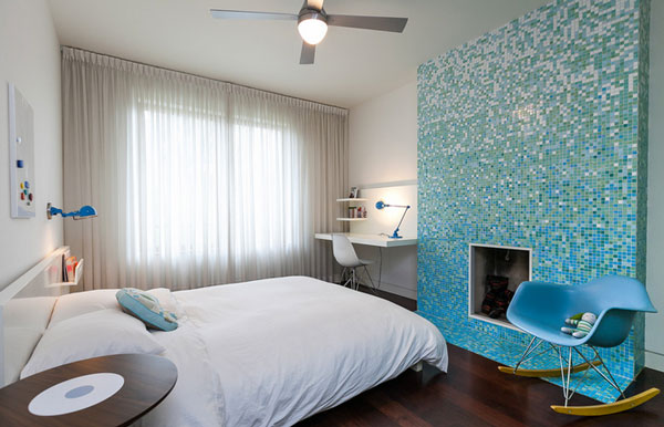 Design a fireplace in the bedroom, mosaic