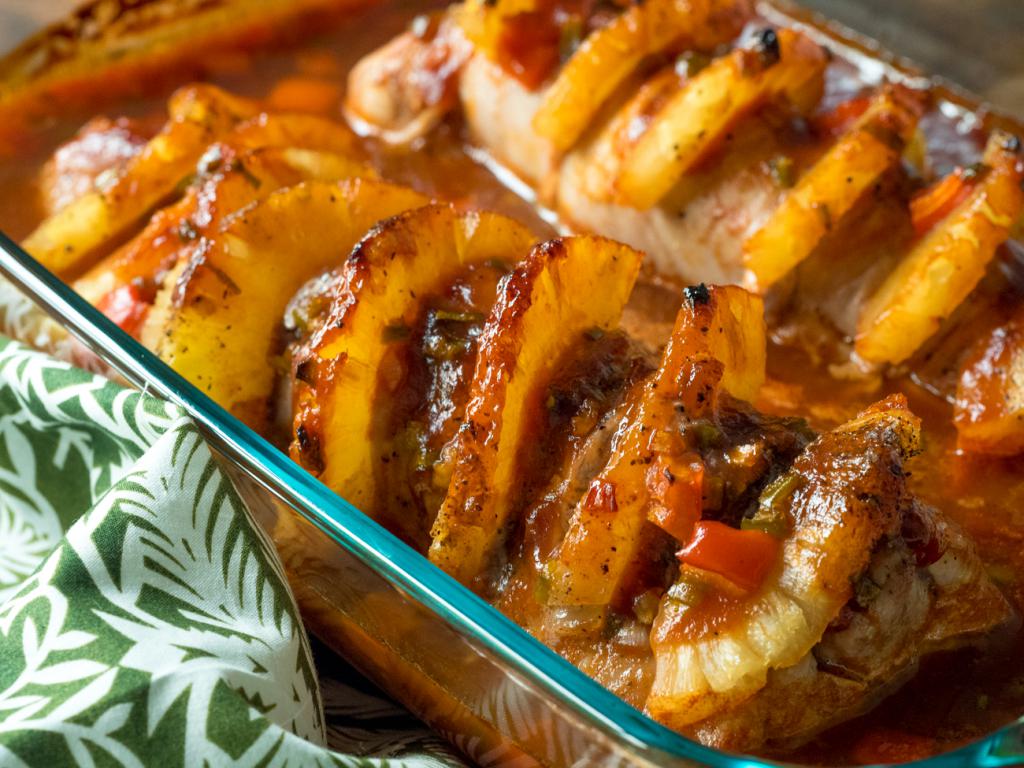 Pork baked with pineapple