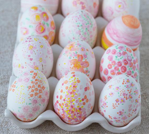 decorating Easter eggs with beads