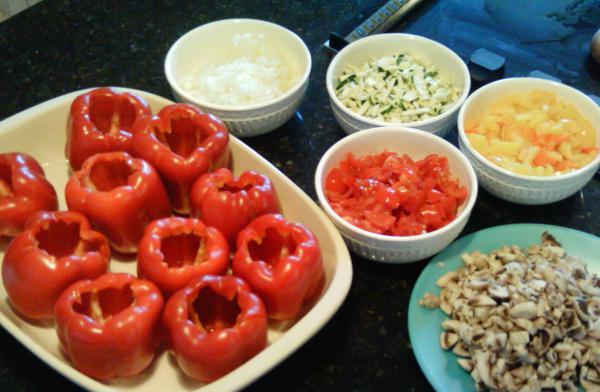 meatless stuffed peppers in a slow cooker
