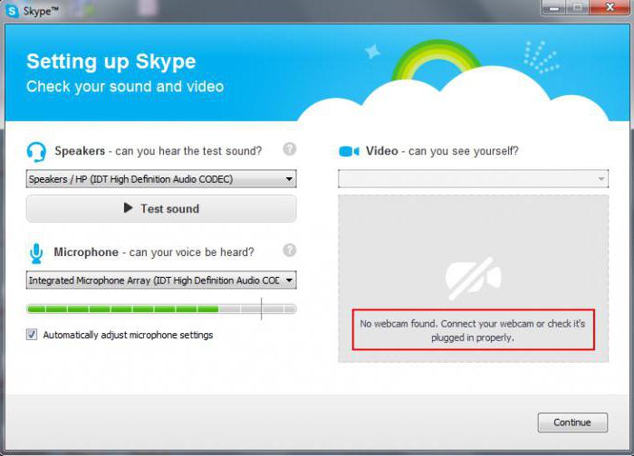 "Skype" nie wykrył aparat na laptopie