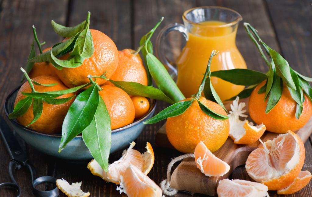las Mandarinas en el uso de la cáscara y el jugo