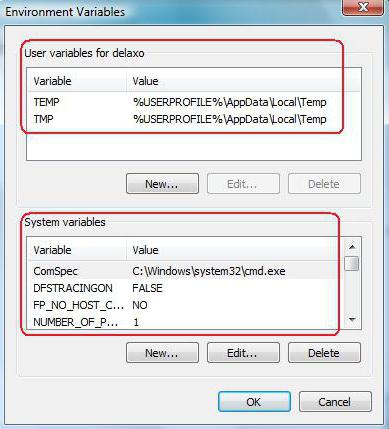the environment variables in windows 7