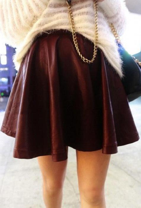 what to wear with Burgundy leather skirt
