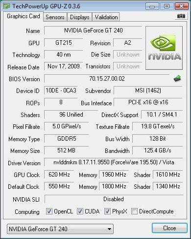 nvidia geforce gt 240 specifications