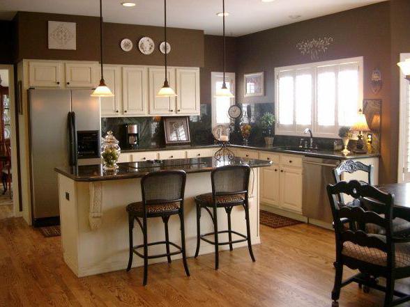 Küche Wohnzimmer in Braun und beige Tönen