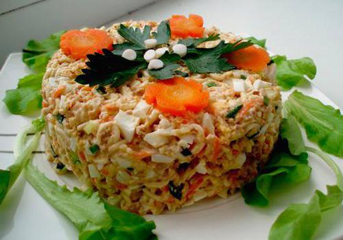 layered salad with cod liver, canned