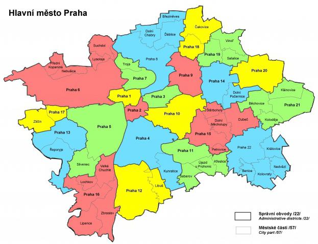 map of areas of Prague
