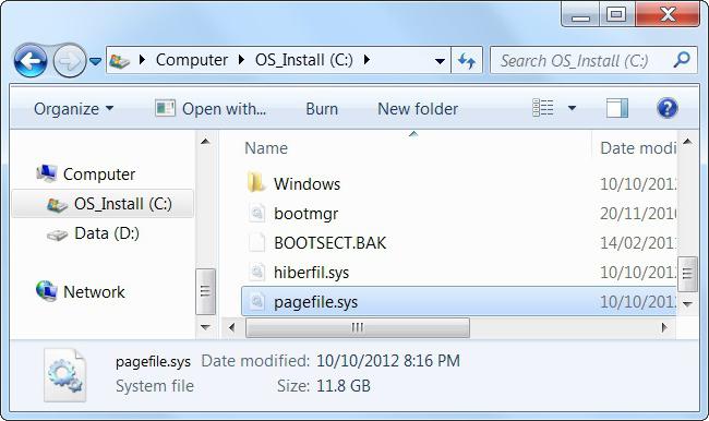 where in windows 7 to be the swap file