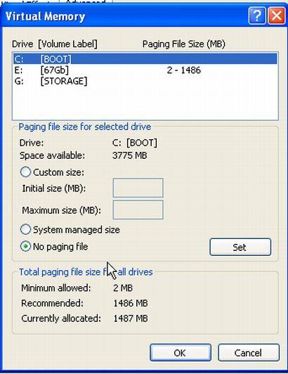 disk belleği dosyası, windows xp7