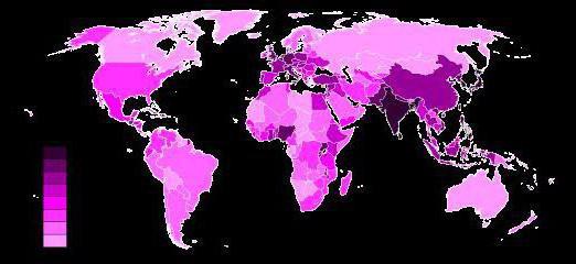 densidade de população dos países do mundo