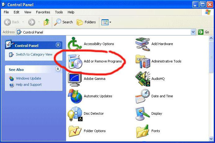 жояды-бағдарламаларды басқару панелі арқылы: Windows XP