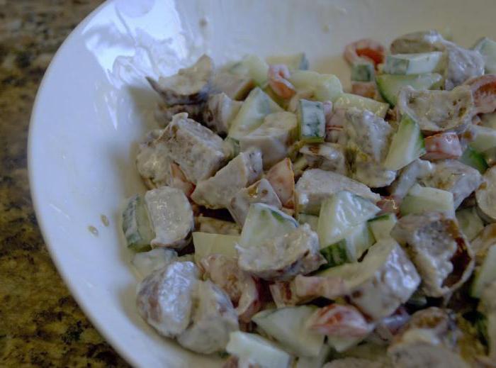 salad with sausage and cucumber