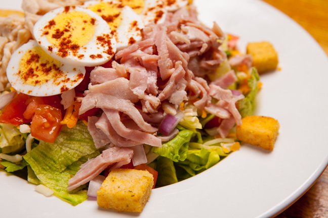 salad with ham and croutons