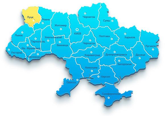 карта Валынскай вобласці Украіна