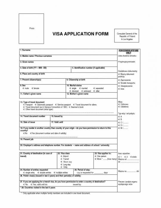 el Cuestionario polaca de la visa