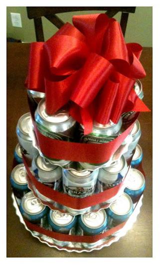 a Cake made out of beer cans